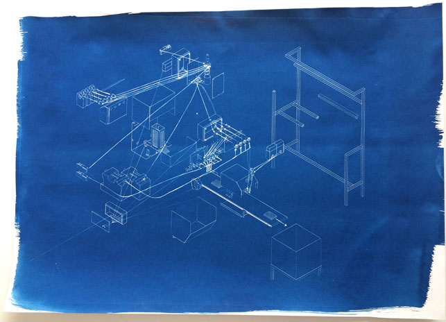 Revital Cohen (Israeli, b. 1981). Tuur van Balen (Belgian, b. 1981). Blueprint from Sensei Ichi-Gō. 2014. Cyanotype, 19 5/16 x 27 3/16" (49 x 69cm). Gift of the Committee for Architecture and Design, 2015