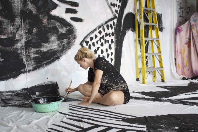 Naomi Clark painting in her studio. Brooklyn, August 2015. Photo: Nana Spears