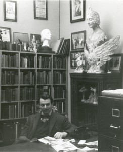 Photograph Paul Magriel, Librarian of the Dance Archives, in the Archives offices, n.d. [William S. Lieberman Papers, IV.2]