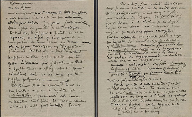 Marcel Duchamp’s letter to Suzanne Duchamp, January 15, 1916. Jean Crotti papers. Archives of American Art, Smithsonian Institution