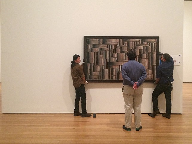 Installation in progress of Joaquín Torres-García: The Arcadian Modern at The Museum of Modern Art, New York (October 25, 2015–February 15, 2016)