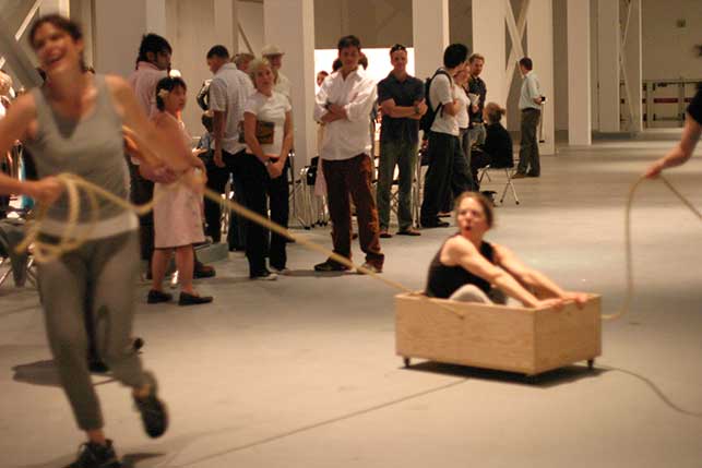 Roller Boxes (1960), performed at The Museum of Contemporary Art, Los Angeles, 2004. Photo: Carol Peterson 