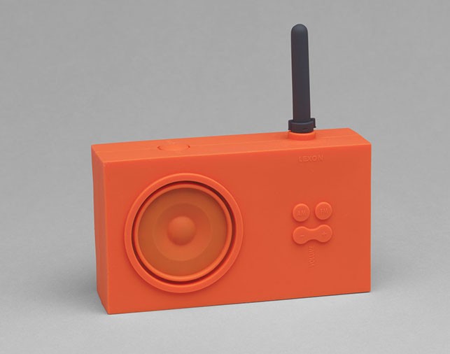 Marc Berthier. Tykho Radio. 1997. Synthetic rubber and other materials, 5 1/2 x 5 1/2 x 1 5/8″ (14 x 14 x 4.1 cm). Manufactured by Lexon, France. The Museum of Modern Art, New York. Gift of the manufacturer. 
