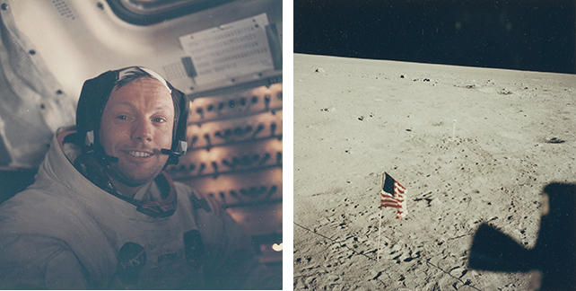 Left: Untitled photograph from the Apollo 11 mission. July 1969. Chromogenic color print. The Museum of Modern Art, New York. Gift of Susan and Peter MacGill; right: Untitled photograph from the Apollo 11 mission. July 1969. Chromogenic color print. The Museum of Modern Art, New York. Gift of Susan and Peter MacGill