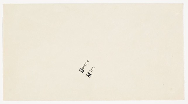 Card with "Double Mint" sent to Robert Rauschenberg from Ray Johnson. 1960. Ink on Paper. Ray Johnson Correspondence to Robert Rauschenberg, 21. The Museum of Modern Art Archives, New York