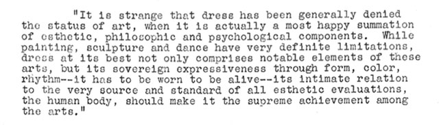 From the MoMA press release for Are Clothes Modern?, The Museum of Modern Art, November 28, 1944–March 4, 1945