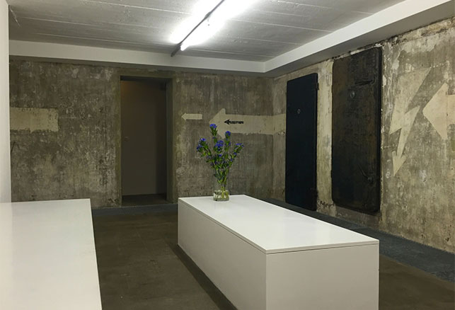 View of Sammlung Boros reception area, with original bunker walls and doors visible. Photo: Genevieve Lipinsky de Orlov