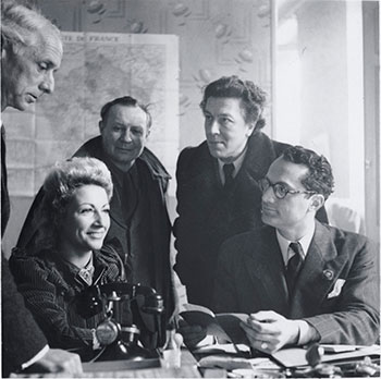 Marga Barr worked closely with the Emergency Rescue Committee, an agency based in Marseilles and led by Varian Fry, whom Barr had known at Harvard in the mid-1920s, to help artists and their patrons flee from Europe. From left: Max Ernst, Jacqueline Breton, André Masson, André Breton, and Varian Fry in Marseilles, France, 1941. Photo: Ylla (Camilla Koffler). Gift of Mrs. Varian Fry. Photographic Archive. The Museum of Modern Art Archives, New York