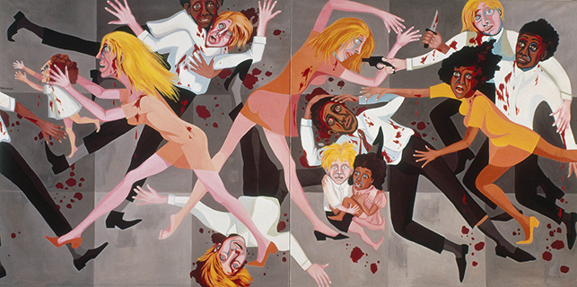 Faith Ringgold. American People Series #20: Die. 1967. Oil on canvas, two panels, 72 × 144″ (182.9 × 365.8 cm). The Museum of Modern Art, New York. Purchase; and gift of the Modern Women's Fund. © 2016 Faith Ringgold/Artists Rights Society (ARS), New York